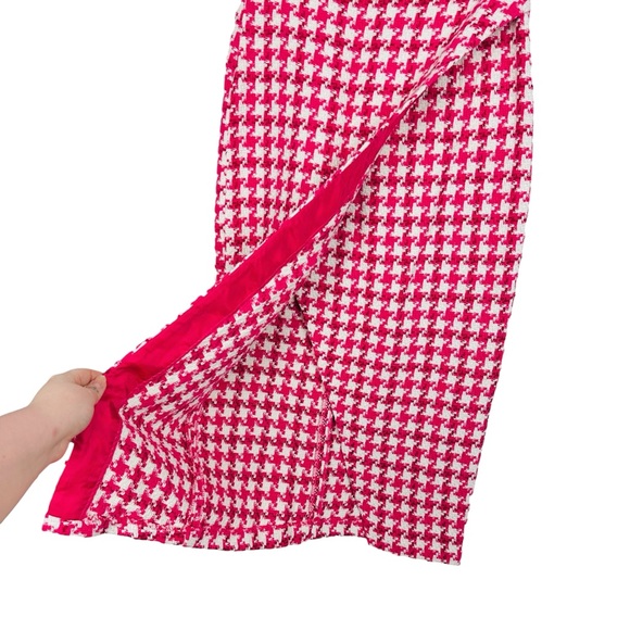 ZARA Tweed Textured Weave Houndstooth Faux Wrap Slit Midi Skirt Raspberry Pink S - Picture 10 of 16